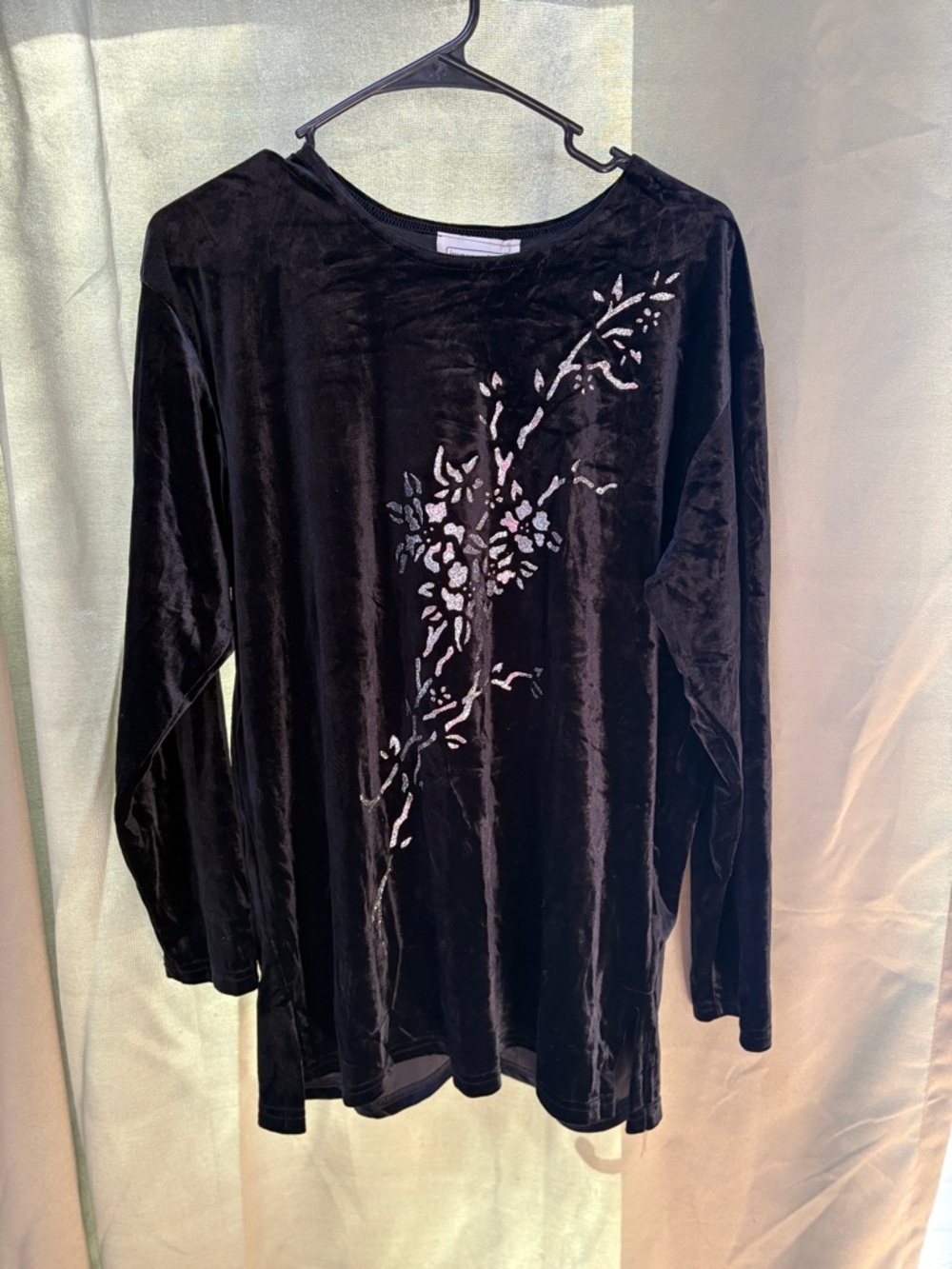 Vintage Black Velvet Top Glitter Floral NWT 90s Minimalist Holiday Party Size M